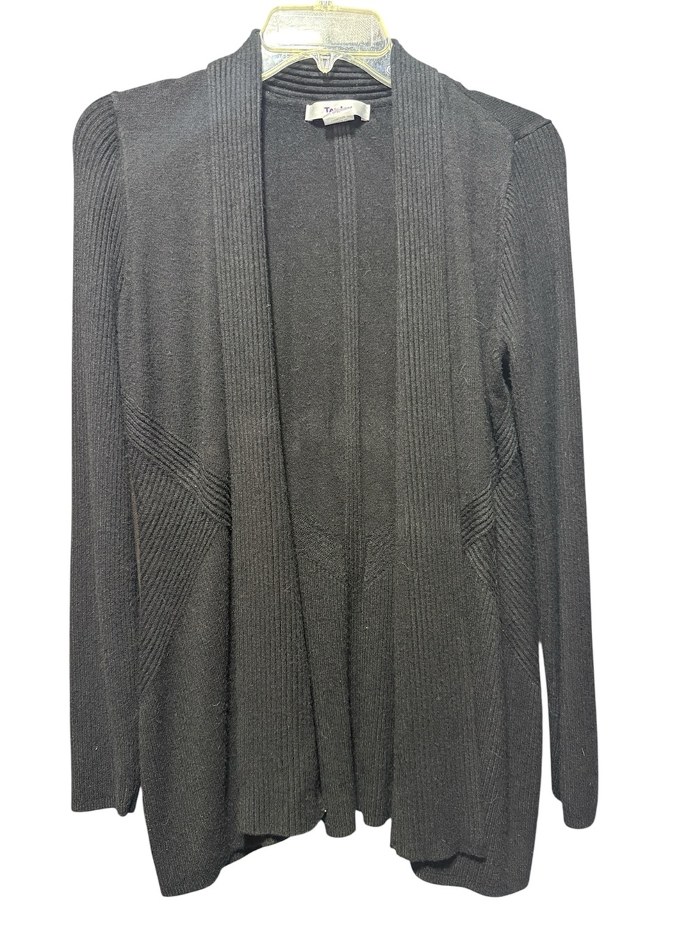 Black Open-Front Ribbed Trim Cardigan